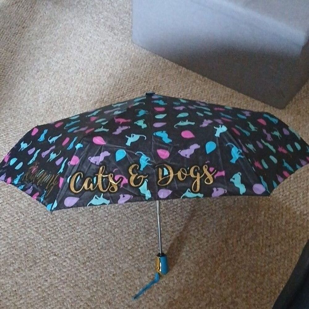 Misby Harbor Automatic Compact/Folding Blue Umbrella Raining Cats & Dogs